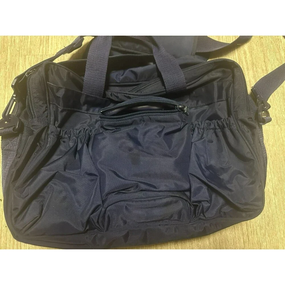 Lands End Direct Merchants Navy Nylon Messenger Bag Multi Pocket Travel